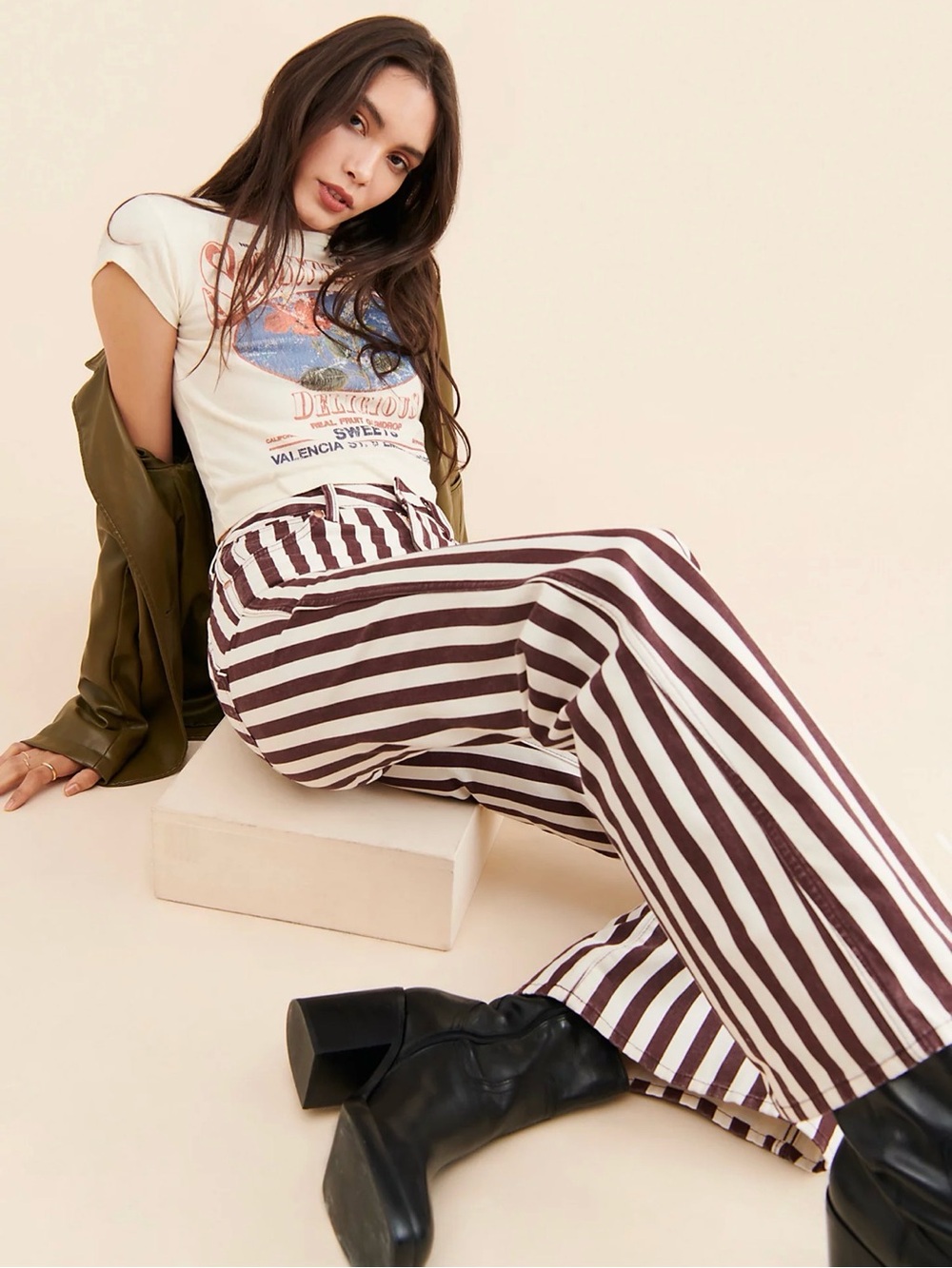 💎🔥Wrangler Wanderer 622 Jeans 27X32 Brown Striped High Rise Bell Bottom Festival